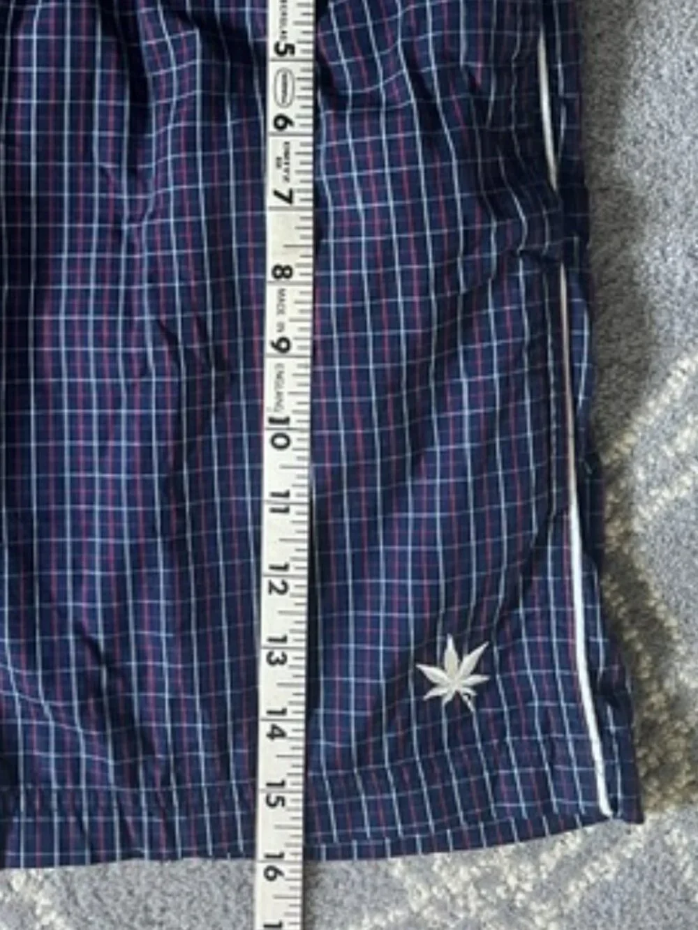 BOAST SWIM SHORTS TRUNKS Plaid W/ Wht Side Piping Logo Men's Large - Picture 8 of 8